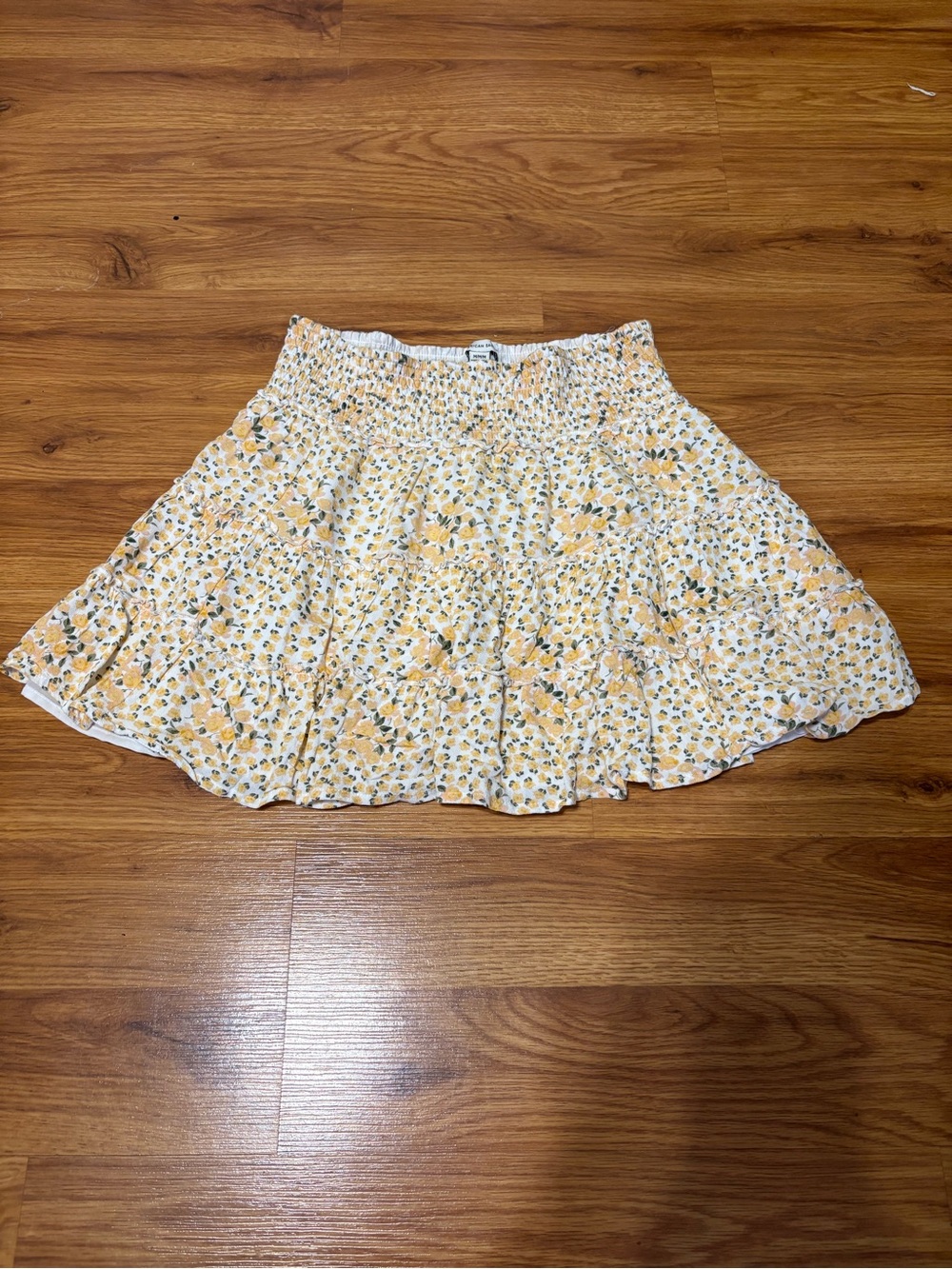 American Eagle Outfitters Yellow Floral Smocked Skater Skirt